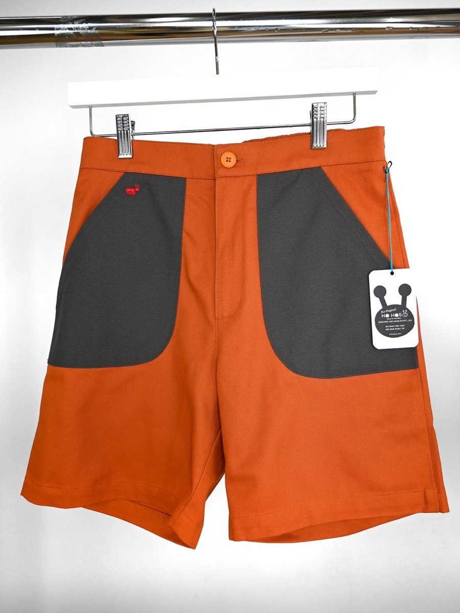 "Red Ant" Shorts - Sweet Potato/Thunder combo. Design by HO HOS HOLE IN THE WALL